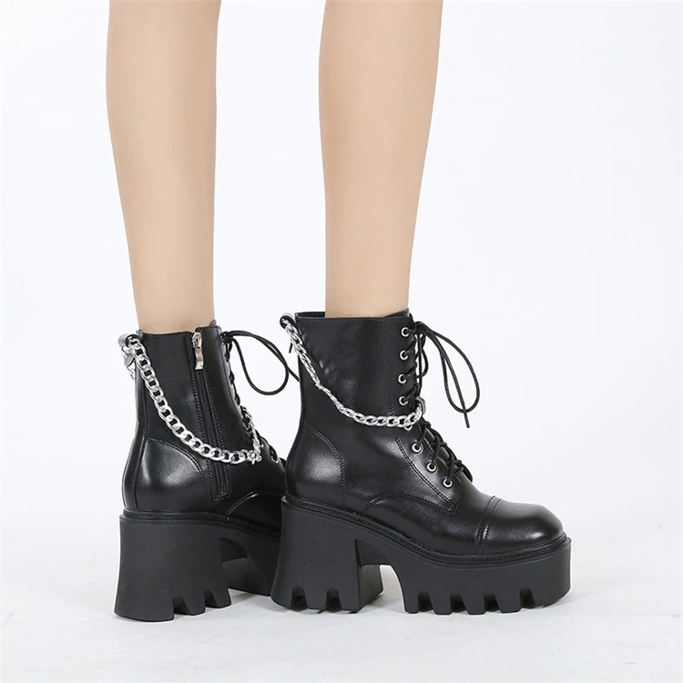 早い者勝ち 2021 欧米風 個性 チェーン パンク 太いヒール 厚い底 ショートブーツ トレンド 早い者勝ち 2021 欧米風 個性 チェーン パンク 太いヒール 厚い底 ショートブーツ トレンド