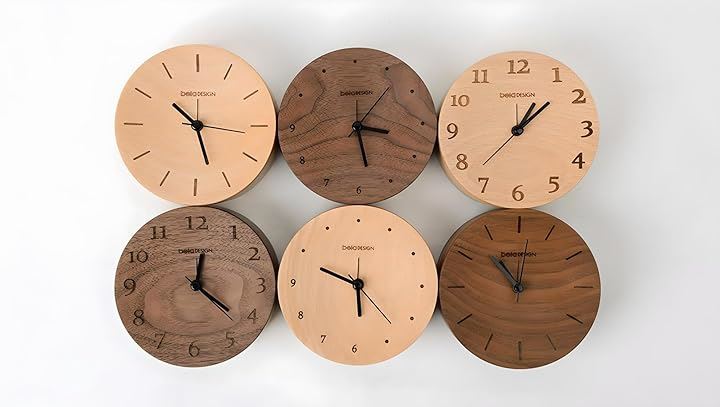 置き時計 ドイツ産 ブナ 天然木 木製 卓上時計 目覚まし時計 アナログ 電池式(TC1308 ブラウン ブラックウォールナット（アメリカ） 数字あり, 12cmx12cmx4cm)