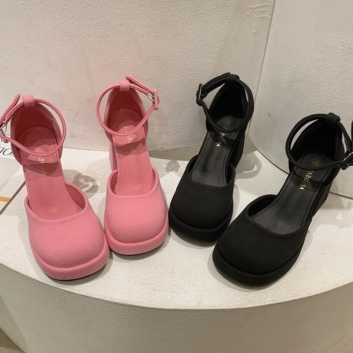 シューズ レディース ハイヒール レトロ 22.5cm 23cm 23.5cm 24cm 24.5cm 韓国 カラバリ くつ 靴 プラットフォーム チャンキーヒール 太ヒール 厚底 アンクルストラップ