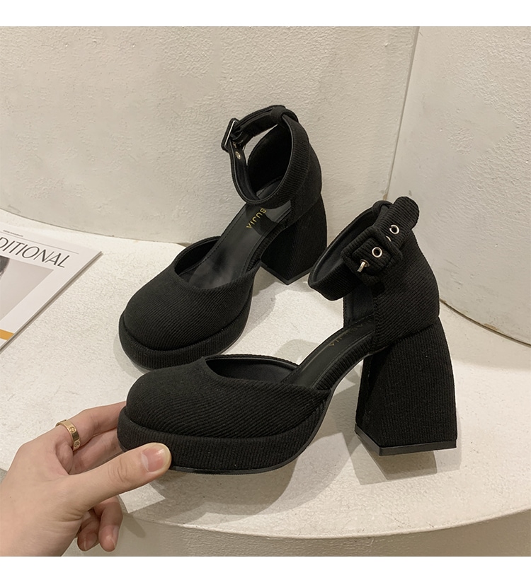 シューズ レディース ハイヒール レトロ 22.5cm 23cm 23.5cm 24cm 24.5cm 韓国 カラバリ くつ 靴 プラットフォーム チャンキーヒール 太ヒール 厚底 アンクルストラップ