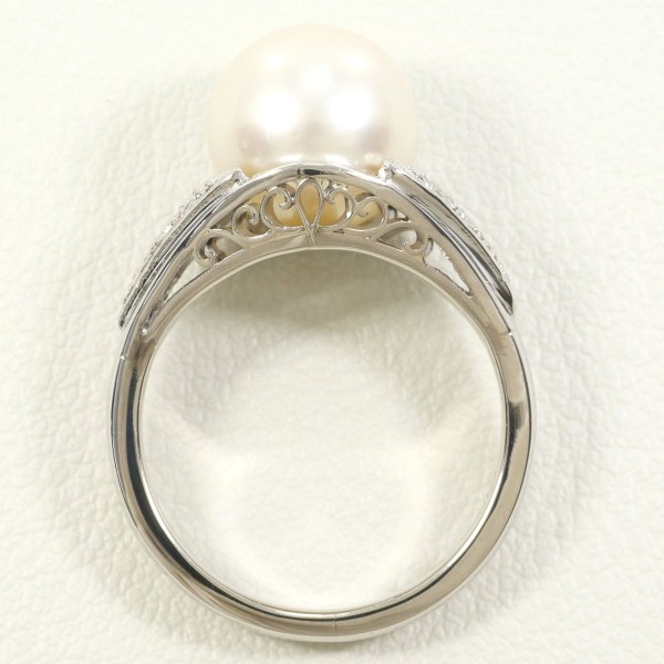 PT900 プラチナ リング 8.5号 パール(真珠) 約9mm ダイヤ 0.12 中古 PT900 プラチナ リング 8.5号 パール(真珠) 約9mm ダイヤ 0.12 中古
