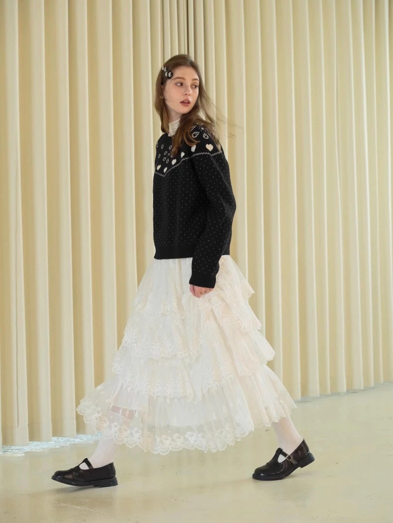 無地 フリル ウエストゴム ティアード フレア/Aライン ロングスカート [ホワイト]