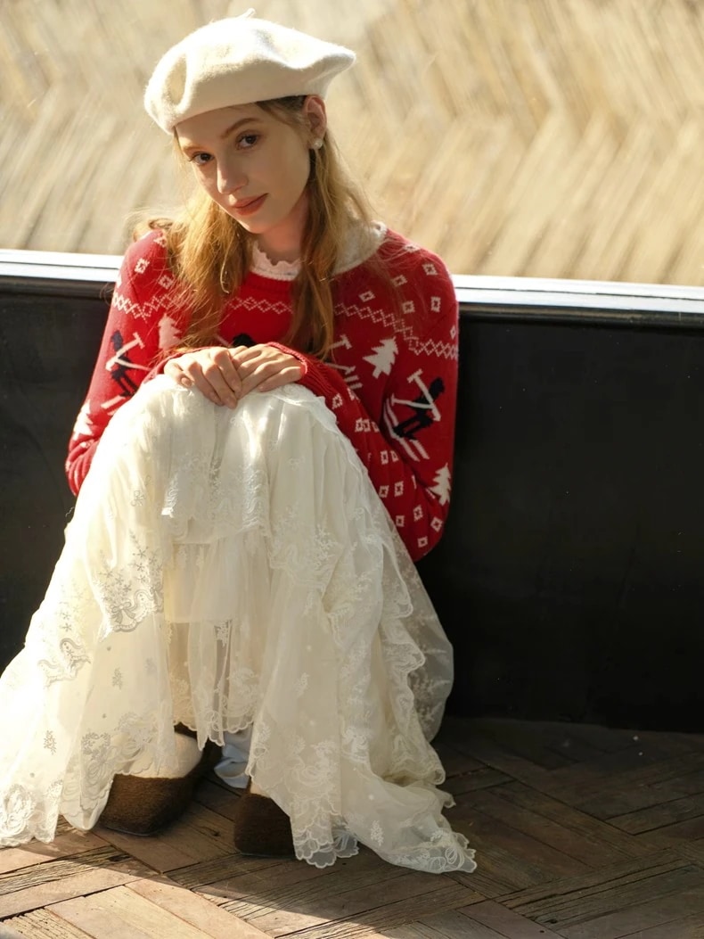 無地 フリル ウエストゴム ティアード フレア/Aライン ロングスカート [ホワイト]