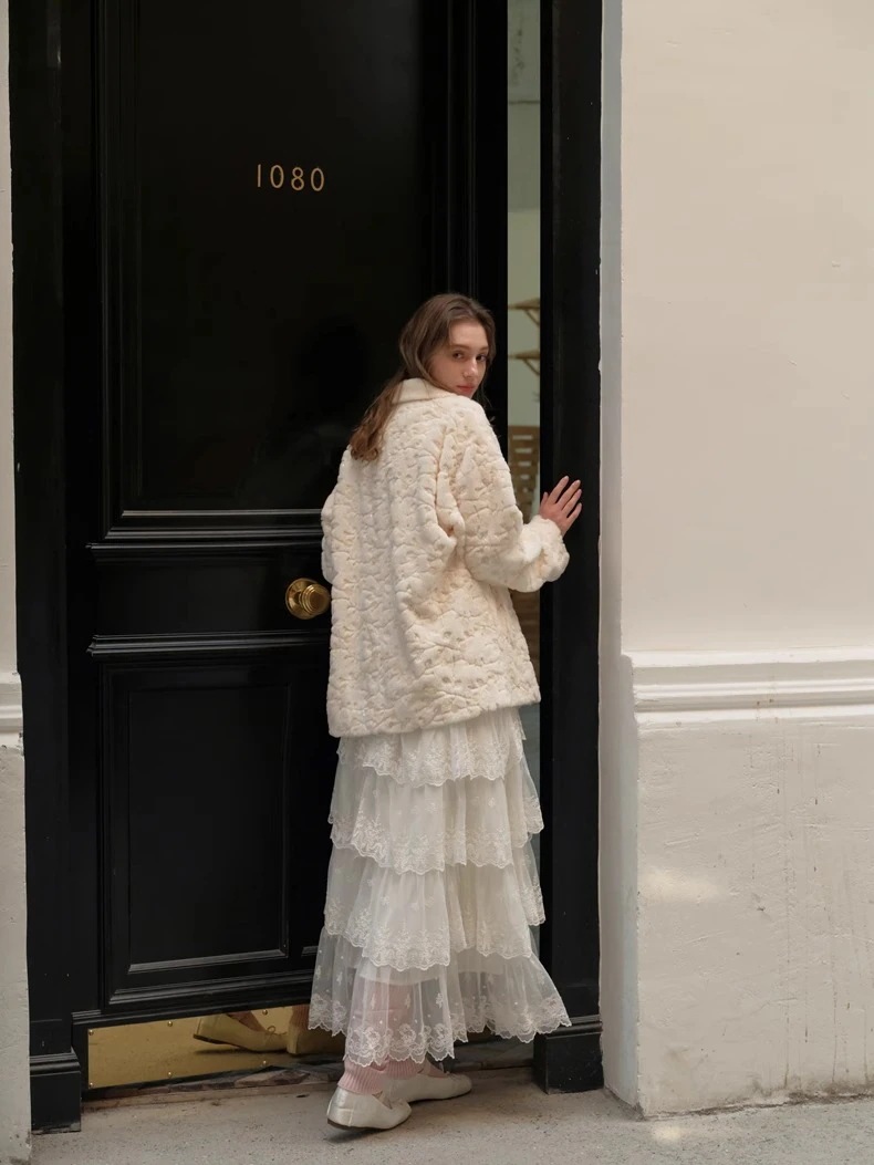 無地 フリル ウエストゴム ティアード フレア/Aライン ロングスカート [ホワイト]