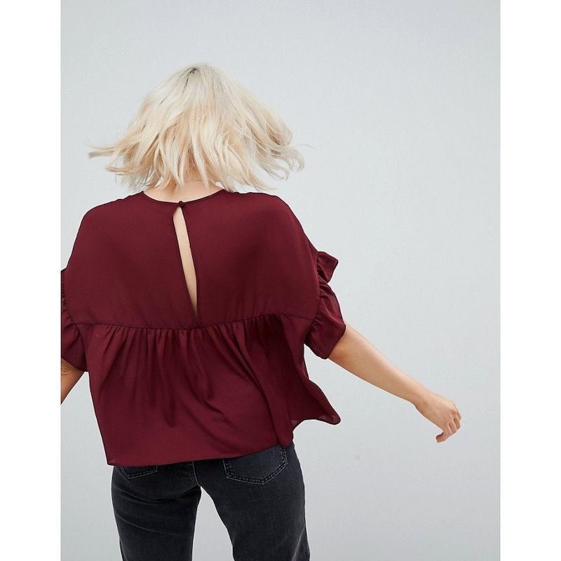 エイソス レディース トップス【ASOS Smock Top with Ruffle Sleeve】Wine エイソス レディース トップス【ASOS Smock Top with Ruffle Sleeve】Wine