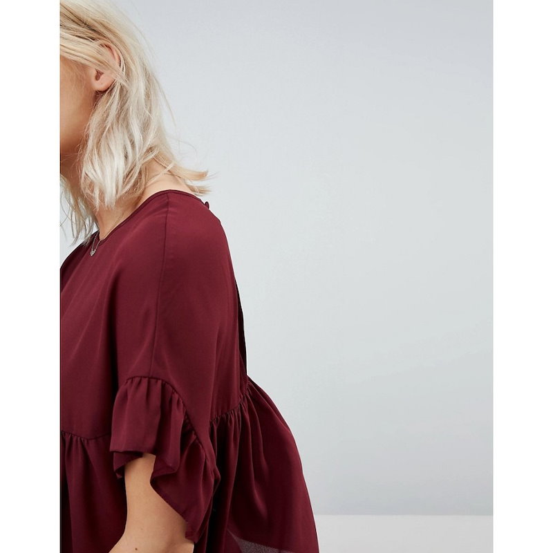 エイソス レディース トップス【ASOS Smock Top with Ruffle Sleeve】Wine エイソス レディース トップス【ASOS Smock Top with Ruffle Sleeve】Wine