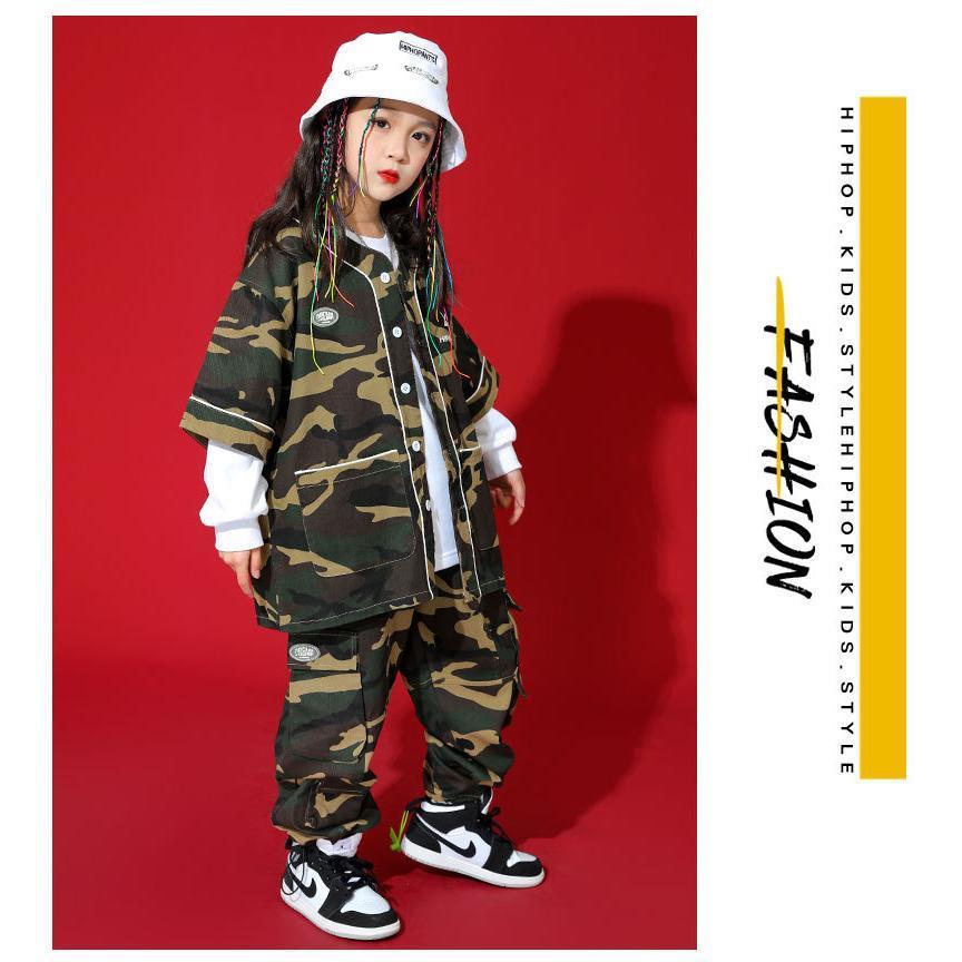 新しい子供用ダンスウェア ベースボールシャツ ダンス衣装 キッズ ヒップホップ ファッション セットアップ 派手 シャツ パンツ K-POP 韓国 迷彩 カモフラージュ 2枚購入で1724円OFF 新しい子供用ダンスウェア ベースボールシャツ ダンス衣装 キッズ ヒップホップ ファッション セットアップ 派手 シャツ パンツ K-POP 韓国 迷彩 カモフラージュ 2枚購入で1724円OFF