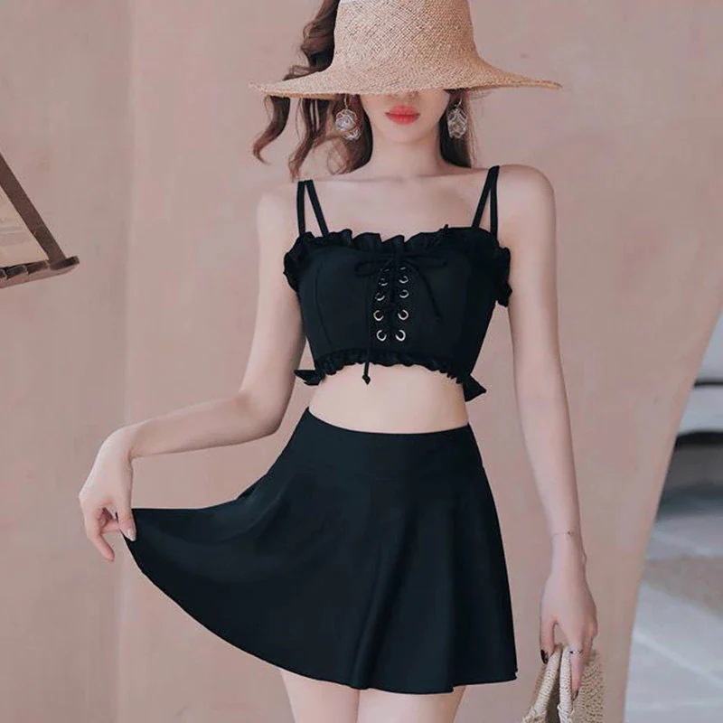 レディース 水着 ツーピース フレア フリル編み上げ胸リボン 腰リボンAラインスカート パンツタイプ レディース 水着 ツーピース フレア フリル編み上げ胸リボン 腰リボンAラインスカート パンツタイプ