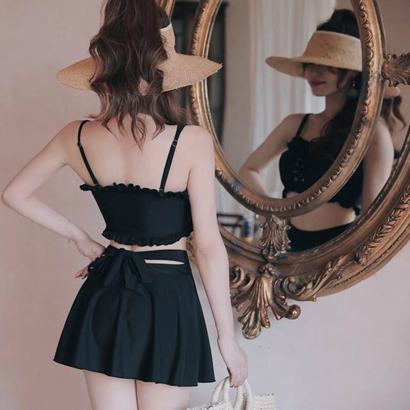 レディース 水着 ツーピース フレア フリル編み上げ胸リボン 腰リボンAラインスカート パンツタイプ レディース 水着 ツーピース フレア フリル編み上げ胸リボン 腰リボンAラインスカート パンツタイプ