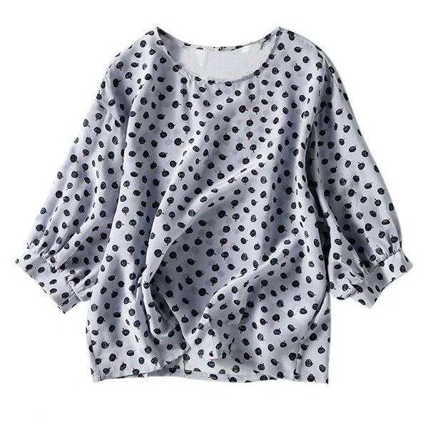 水玉 ブラウス Tシャツ トップス チュニック 夏 体型カバー レディース シフォン シャツ 春夏 フルーツ柄 水玉柄 丸首 柄シャツ 7分袖 おしゃれ 通勤 ゆったり 夏ブラウス 半袖シャツ 半袖