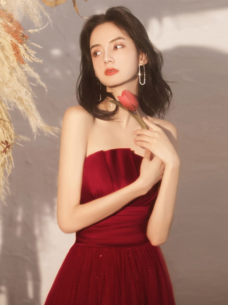 トーストウェア ブライダル 2024 ロング バーガンディ ウェディング イブニング ドレス セクシー チューブ トップ サテン スリム レディース トーストウェア ブライダル 2024 ロング バーガンディ ウェディング イブニング ドレス セクシー チューブ トップ サテン スリム レディース