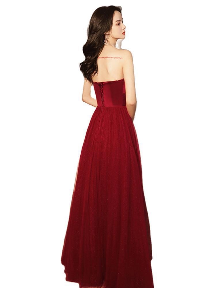 トーストウェア ブライダル 2024 ロング バーガンディ ウェディング イブニング ドレス セクシー チューブ トップ サテン スリム レディース トーストウェア ブライダル 2024 ロング バーガンディ ウェディング イブニング ドレス セクシー チューブ トップ サテン スリム レディース