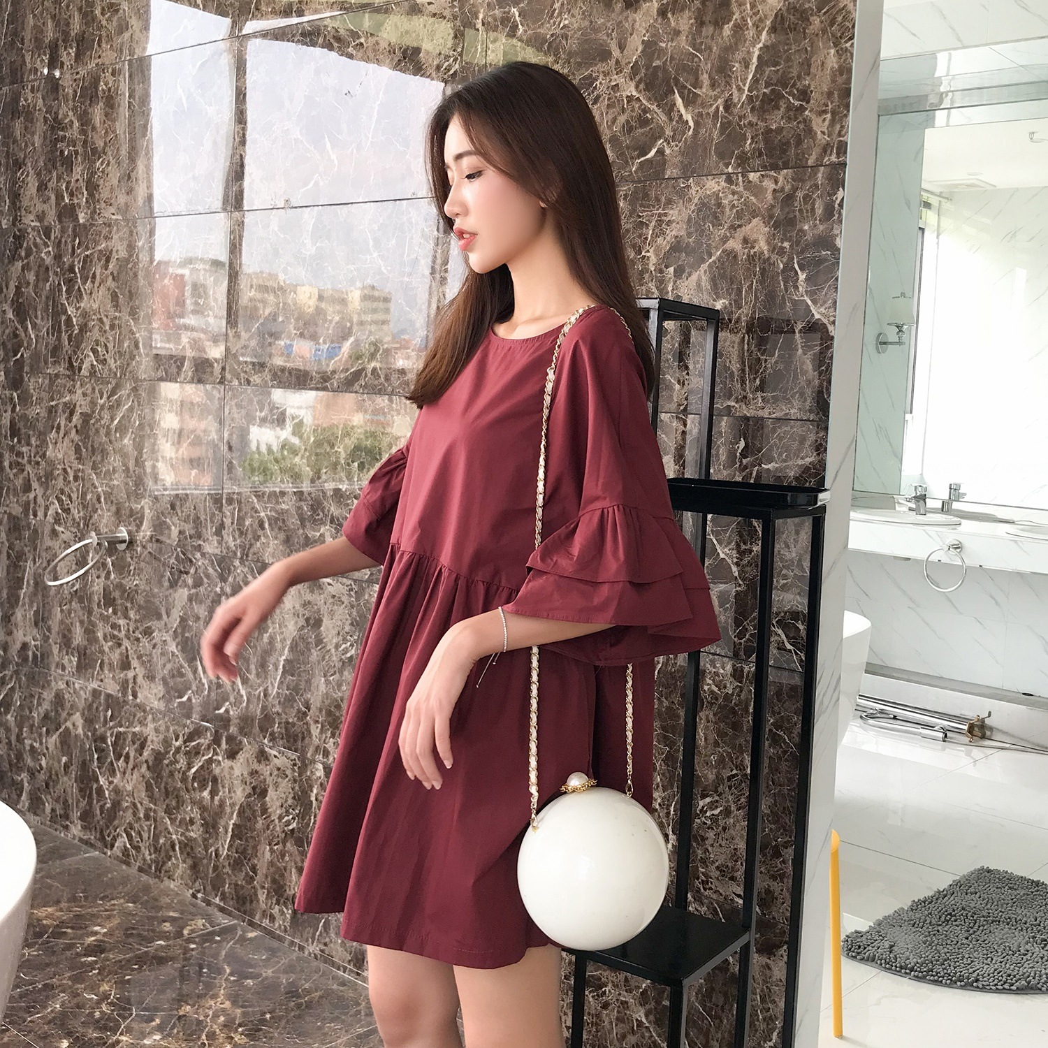 1682.フレアスリーブミニワンピース(ワインレッド)2019 春夏 sale カジュアル 通学 お出かけ デート 女子会 カフェ ランチ お呼ばれ 普段使い 1682.フレアスリーブミニワンピース(ワインレッド)2019 春夏 sale カジュアル 通学 お出かけ デート 女子会 カフェ ランチ お呼ばれ 普段使い