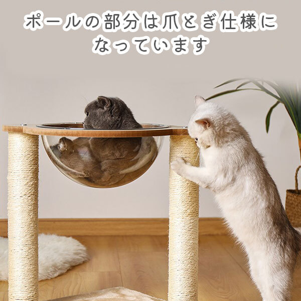 キャットタワー キャットツリー 透明ボウル付き 爪とぎ 爪研ぎ ストレス解消 ハンモック 猫 ねこ 用品 ペットグッズ おしゃれ インテリア