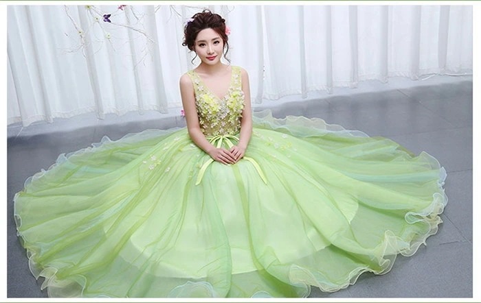 【5サイズ】カラードレス ロングドレス 演奏会 ピアノ 発表会 ロング 大人 ステージ 衣装 大きいサイズ Vネック ノースリーブ グリーン 舞台 コンサート エブリ da013t2t2l7/代引不可