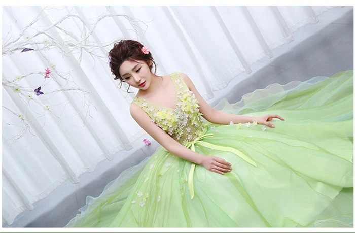 【5サイズ】カラードレス ロングドレス 演奏会 ピアノ 発表会 ロング 大人 ステージ 衣装 大きいサイズ Vネック ノースリーブ グリーン 舞台 コンサート エブリ da013t2t2l7/代引不可