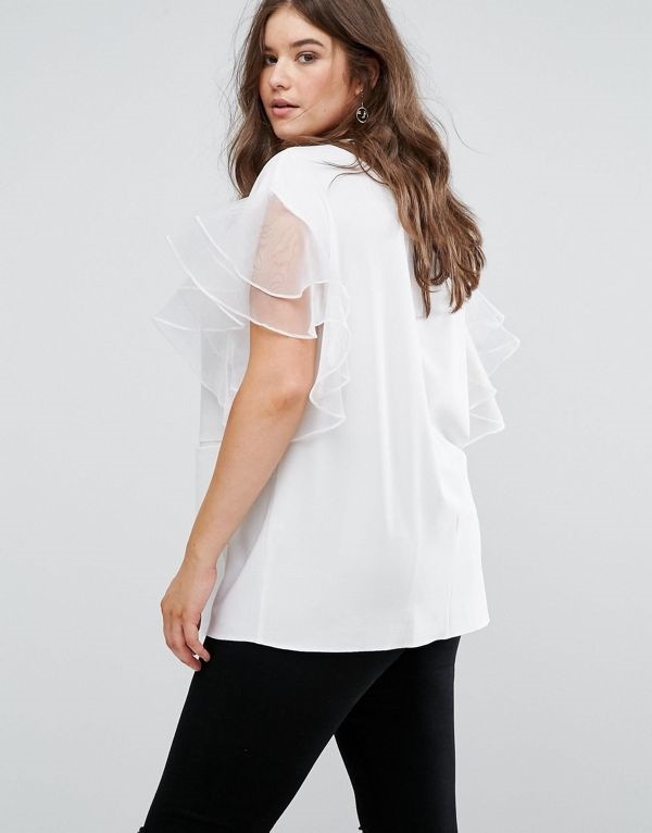 ASOS エイソス レディース 大きめサイズ ゆったりサイズ 送料無料 White CURVE Tunic with Frill Sleeve