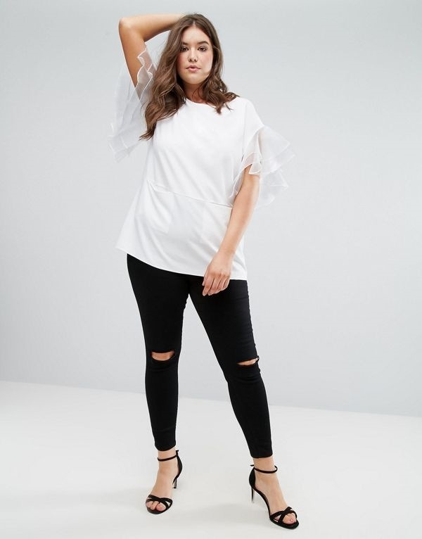 ASOS エイソス レディース 大きめサイズ ゆったりサイズ 送料無料 White CURVE Tunic with Frill Sleeve