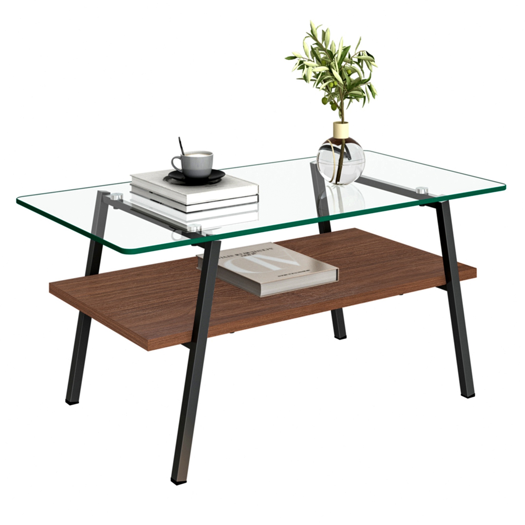 【国内出荷-送.料.無.料】モダン長方形コーヒーテーブル強化ガラス天板+MDF収納棚リビング用クリアガラス+ブラック脚~65 【国内出荷-送.料.無.料】モダン長方形コーヒーテーブル強化ガラス天板+MDF収納棚リビング用クリアガラス+ブラック脚~65