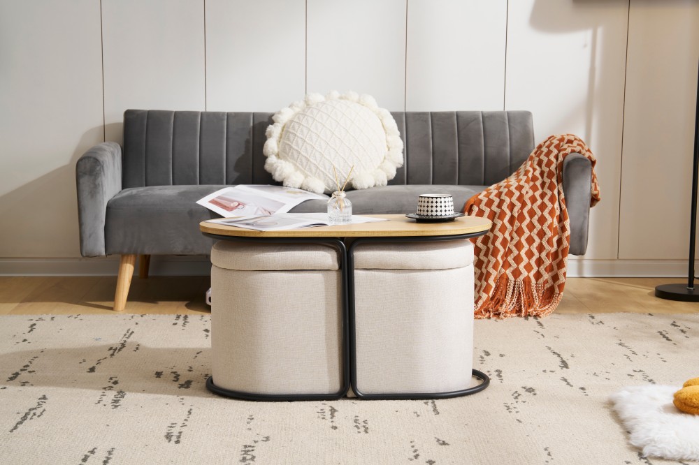 【2点購入で150OFF】品質良い!店舗お勧め! 【新作登場】テーブル センターテーブル 完成品 スツール2個付き 収納付き サイドテーブル 北欧風 ソファテーブル リビングテーブル ローテーブル モ