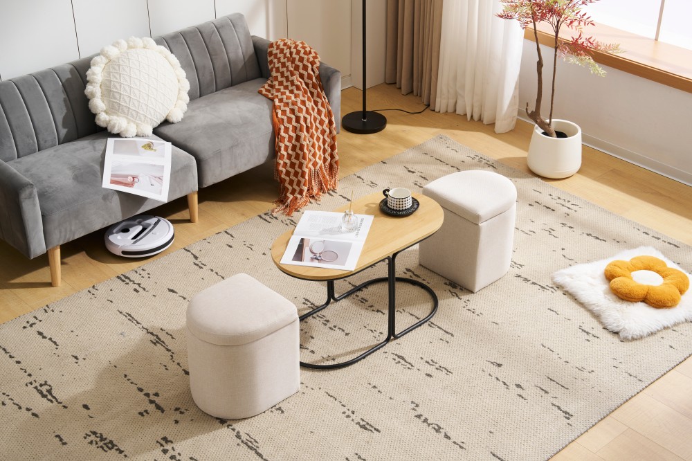 【2点購入で150OFF】品質良い!店舗お勧め! 【新作登場】テーブル センターテーブル 完成品 スツール2個付き 収納付き サイドテーブル 北欧風 ソファテーブル リビングテーブル ローテーブル モ