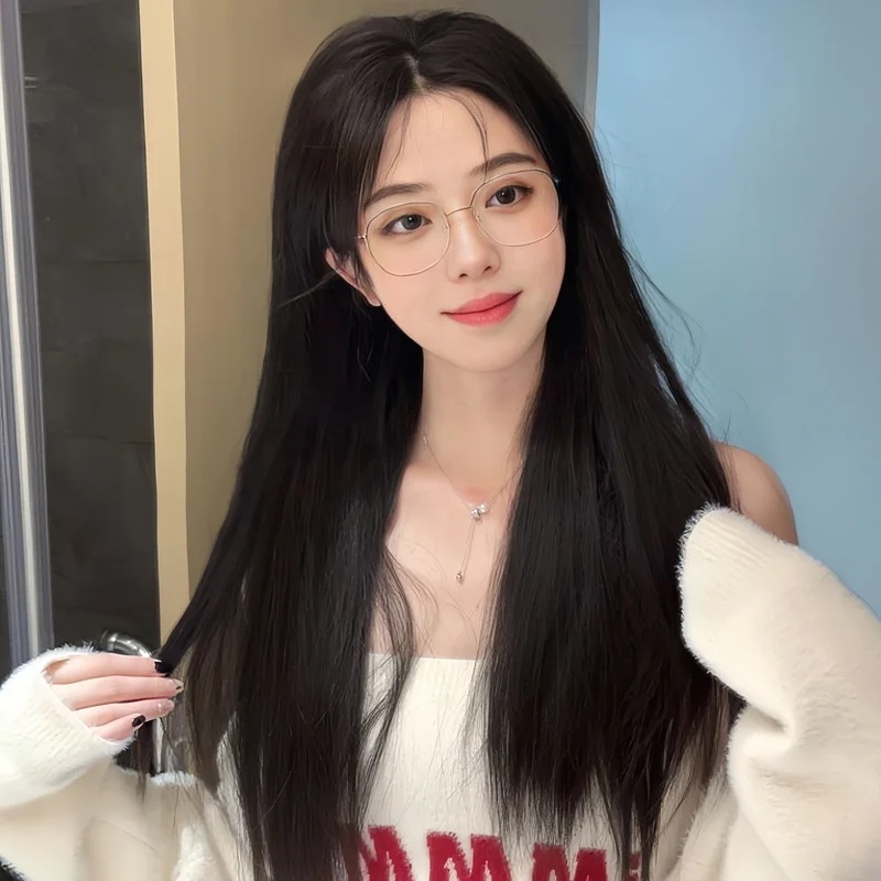 女性用ロングストレートヘアウィッグ,ミディアム,シルク,ロング,ハイウエスト,ブラック