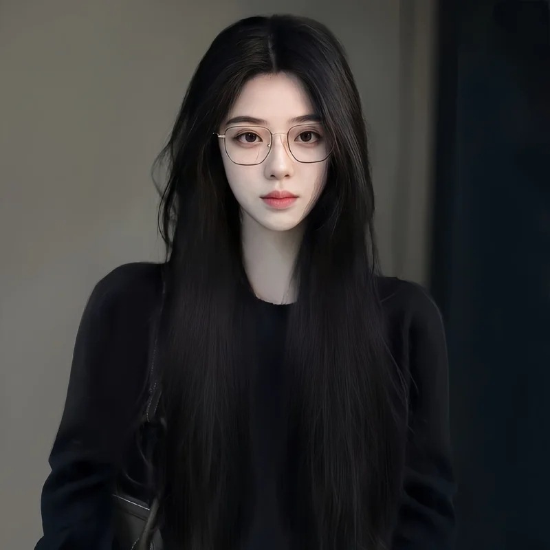 女性用ロングストレートヘアウィッグ,ミディアム,シルク,ロング,ハイウエスト,ブラック