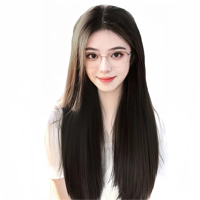 女性用ロングストレートヘアウィッグ,ミディアム,シルク,ロング,ハイウエスト,ブラック