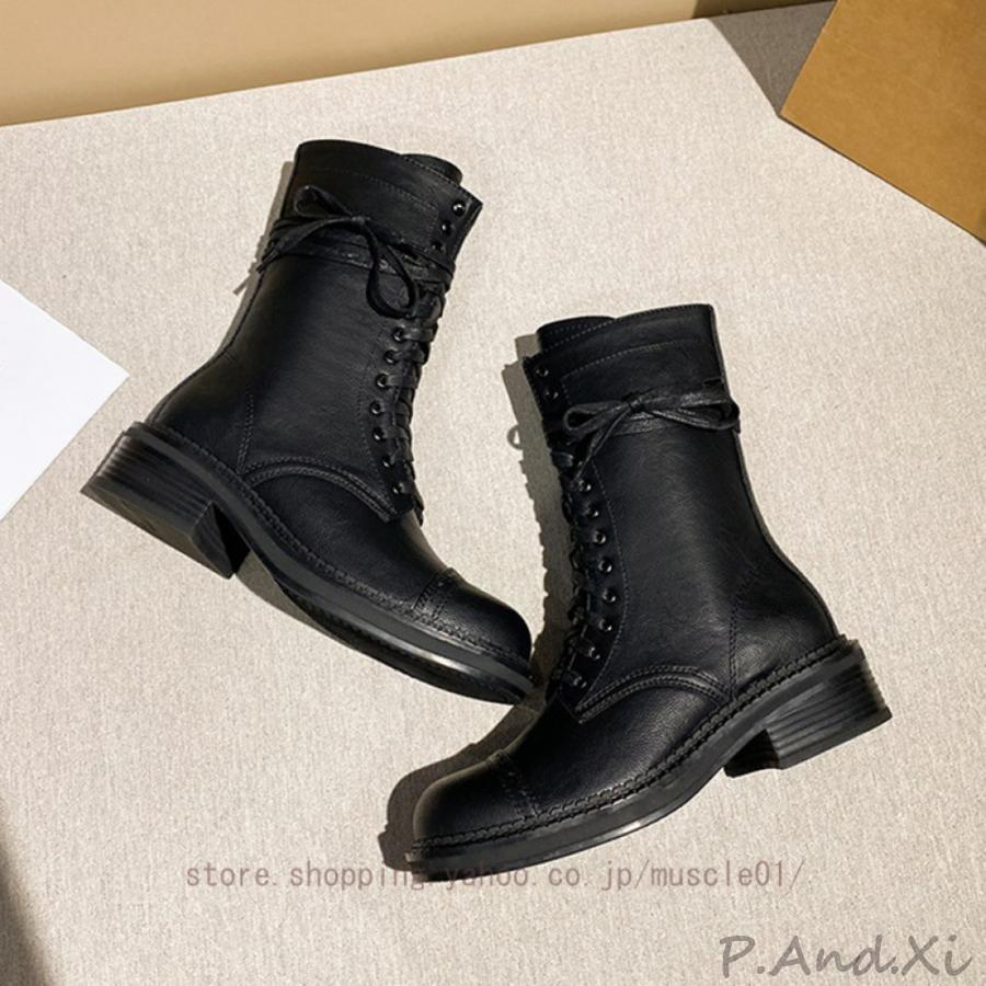 編み上げブーツ レディース ショートブーツ チャンキーヒール プラットフォーム レースアップブーツ ストーム ブーティ 4cm 黒 ブーティー 厚底 歩きやすい