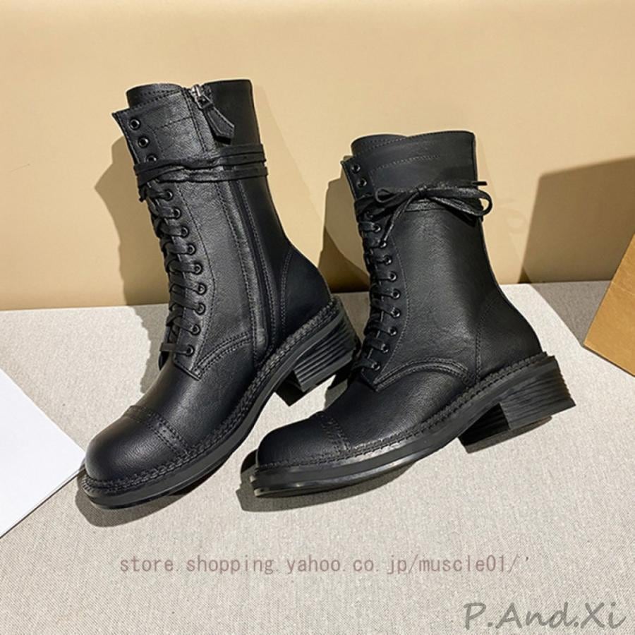 編み上げブーツ レディース ショートブーツ チャンキーヒール プラットフォーム レースアップブーツ ストーム ブーティ 4cm 黒 ブーティー 厚底 歩きやすい