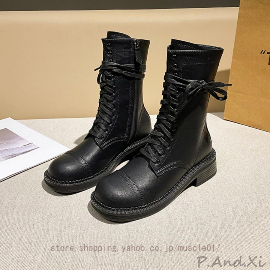 編み上げブーツ レディース ショートブーツ チャンキーヒール プラットフォーム レースアップブーツ ストーム ブーティ 4cm 黒 ブーティー 厚底 歩きやすい