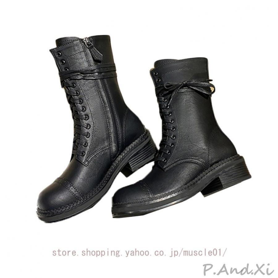 編み上げブーツ レディース ショートブーツ チャンキーヒール プラットフォーム レースアップブーツ ストーム ブーティ 4cm 黒 ブーティー 厚底 歩きやすい