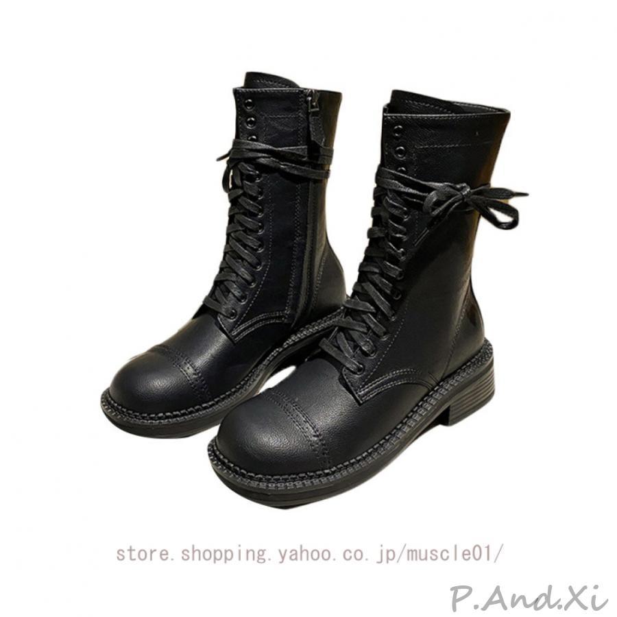 編み上げブーツ レディース ショートブーツ チャンキーヒール プラットフォーム レースアップブーツ ストーム ブーティ 4cm 黒 ブーティー 厚底 歩きやすい