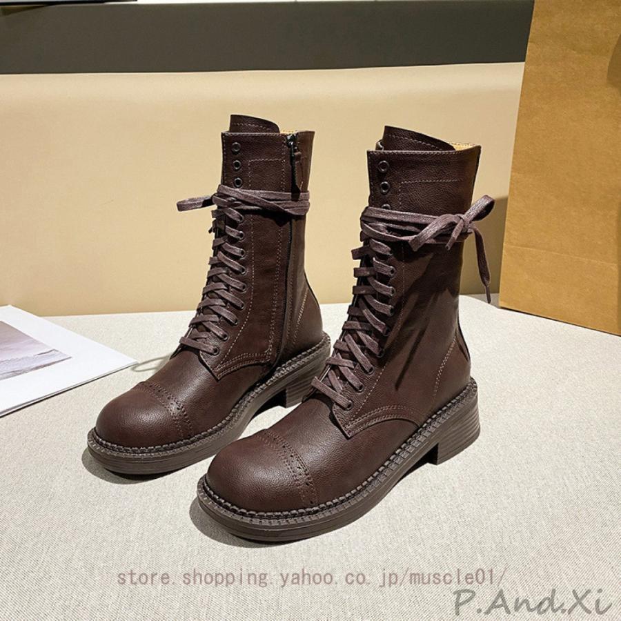 編み上げブーツ レディース ショートブーツ チャンキーヒール プラットフォーム レースアップブーツ ストーム ブーティ 4cm 黒 ブーティー 厚底 歩きやすい