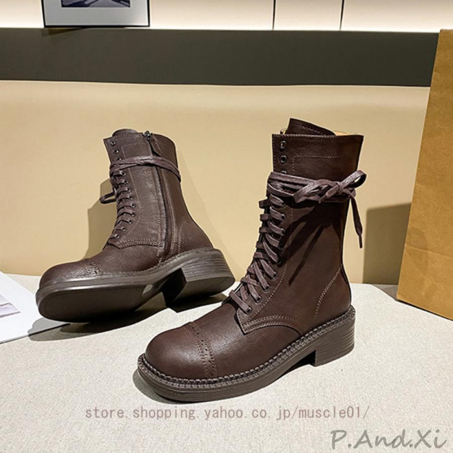 編み上げブーツ レディース ショートブーツ チャンキーヒール プラットフォーム レースアップブーツ ストーム ブーティ 4cm 黒 ブーティー 厚底 歩きやすい