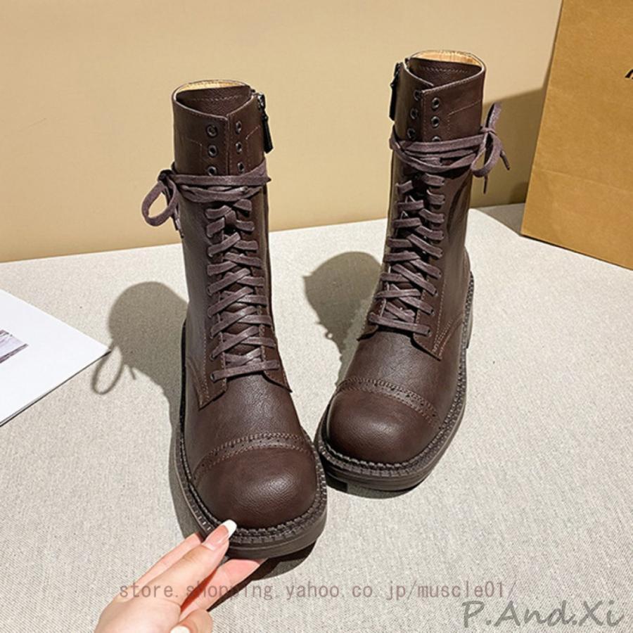 編み上げブーツ レディース ショートブーツ チャンキーヒール プラットフォーム レースアップブーツ ストーム ブーティ 4cm 黒 ブーティー 厚底 歩きやすい