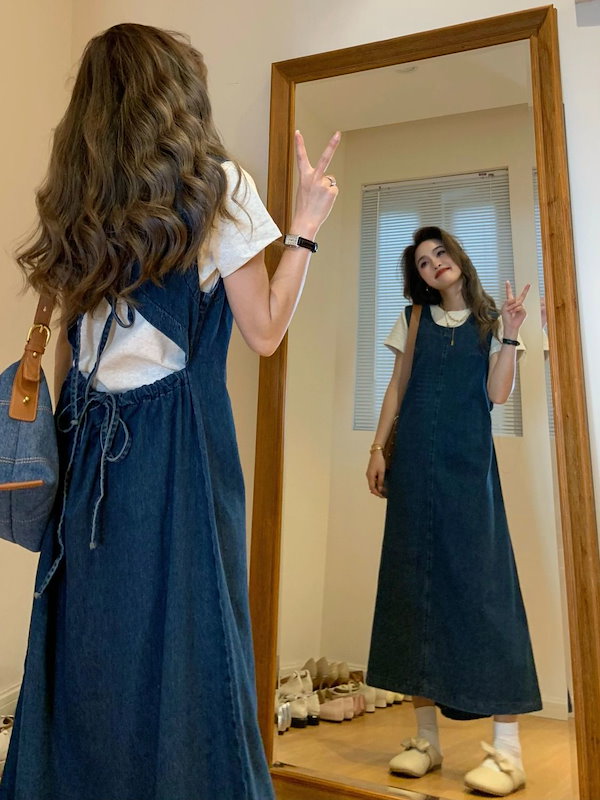 Qoo10] 新作 夏 デニムワンピース ノースリーブ