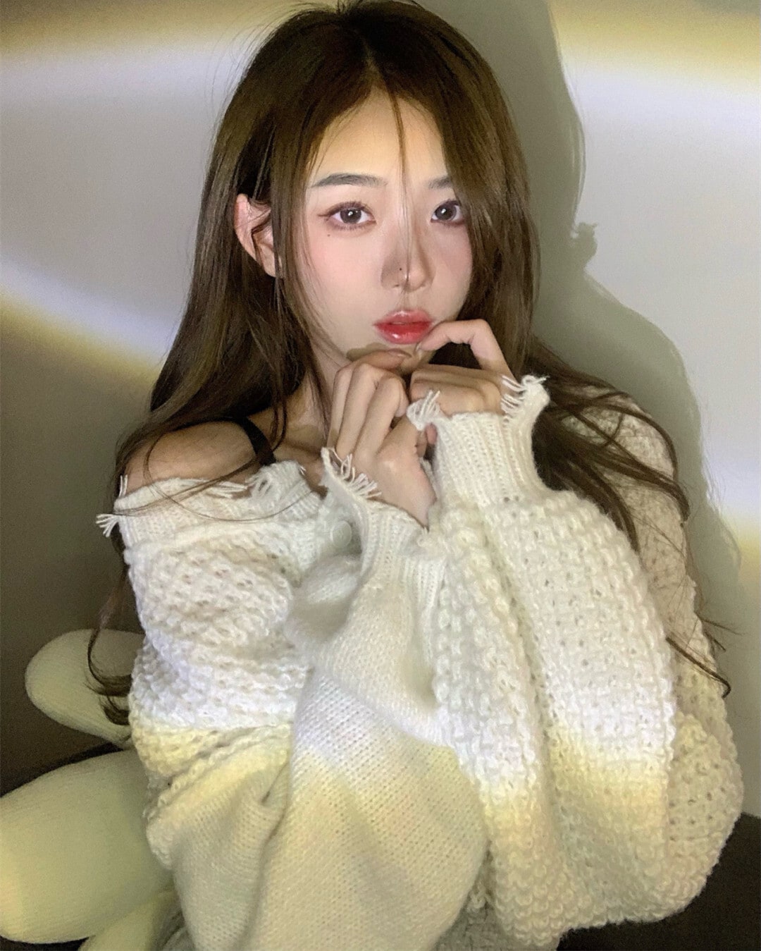 オフショルダー セータートップス ショート丈 袖あり 長袖 オフショル イージー ふわふわ ワッフル