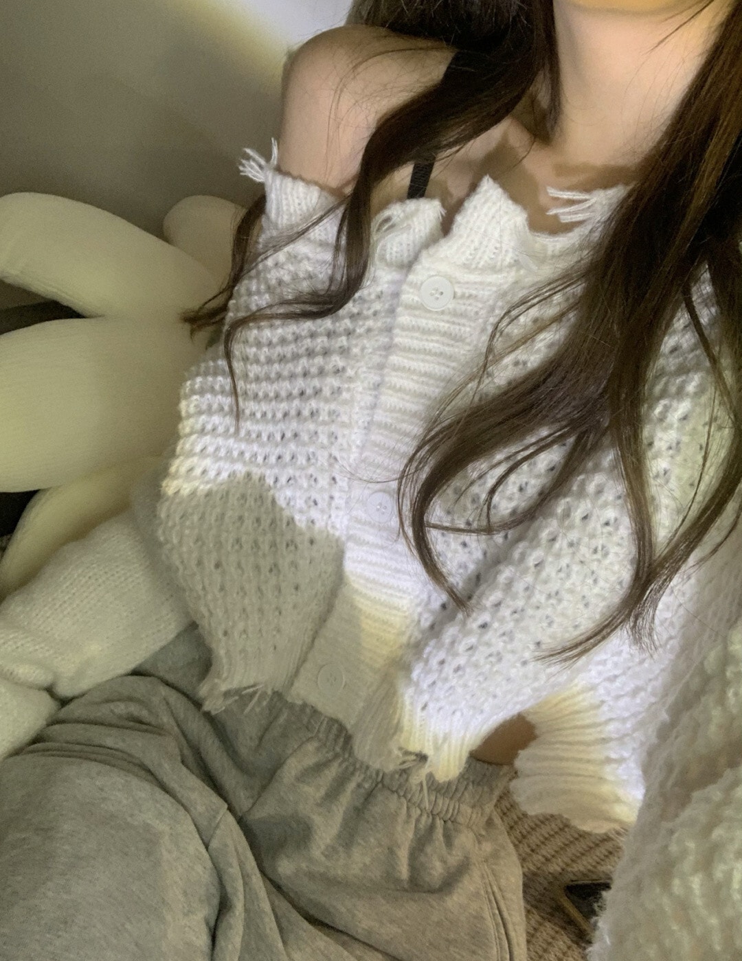 オフショルダー セータートップス ショート丈 袖あり 長袖 オフショル イージー ふわふわ ワッフル