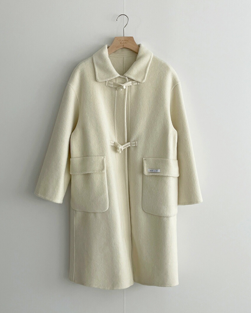 [メガ割りSALE]ウール混カラーネックルーズトグルボタンコート