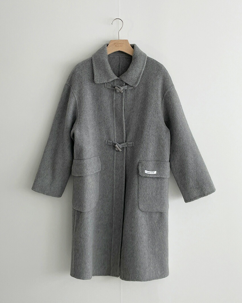 [メガ割りSALE]ウール混カラーネックルーズトグルボタンコート