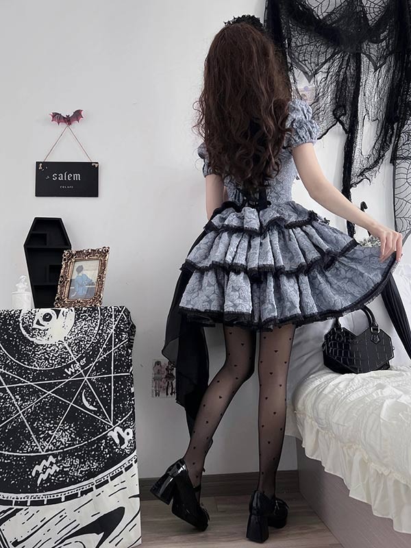 ロリータ ワンピース リボン Aライン ショット丈 ゆめかわ フリル 可愛い 萌え萌え 友達 姉妹 プレゼント レディース コスチューム 仮装 ハロウィン 学園祭 文化祭 お姫様 ロリー