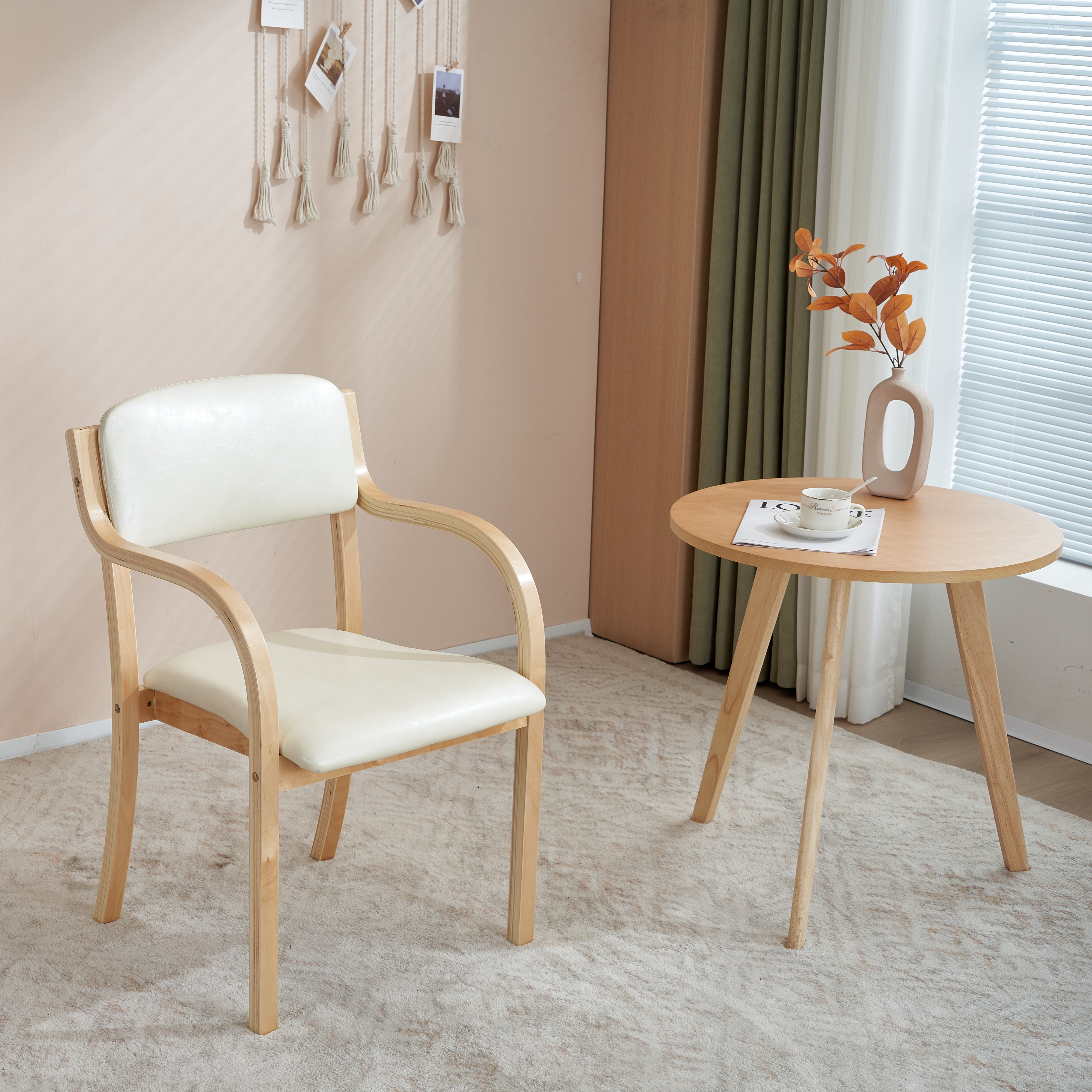 国内即発送】【目玉新作】ベージュ PU ダイニングチェア 木製 椅子