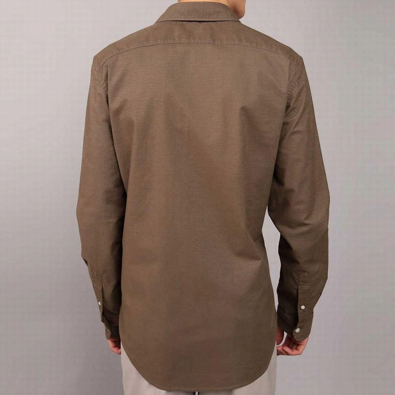 メンズ スリムフィット 長袖 オックスフォード シャツ ダークブラウン メンズ スリムフィット 長袖 オックスフォード シャツ ダークブラウン