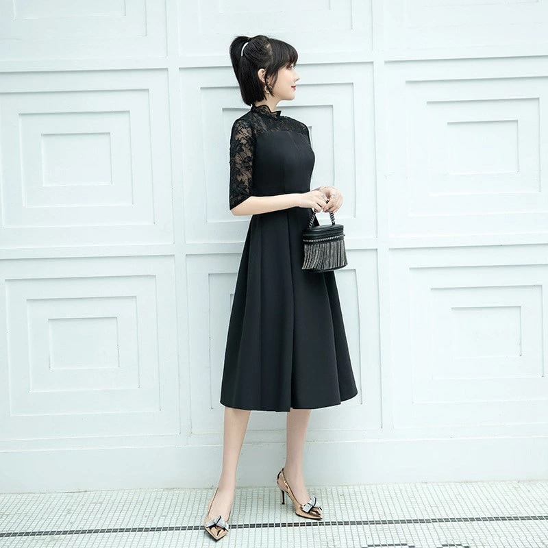 パーティードレス 結婚式 ワンピース ミモレ丈 花柄 刺繍 ウェディングドレス ウエディング ドレス 二次会 花嫁 ブライズメイド お呼ばれ ワンピース 袖あり 袖 ミモレ丈 エンパイア結婚式 入学式