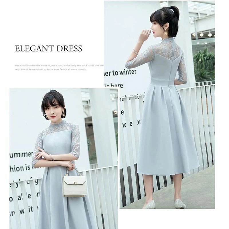 パーティードレス 結婚式 ワンピース ミモレ丈 花柄 刺繍 ウェディングドレス ウエディング ドレス 二次会 花嫁 ブライズメイド お呼ばれ ワンピース 袖あり 袖 ミモレ丈 エンパイア結婚式 入学式