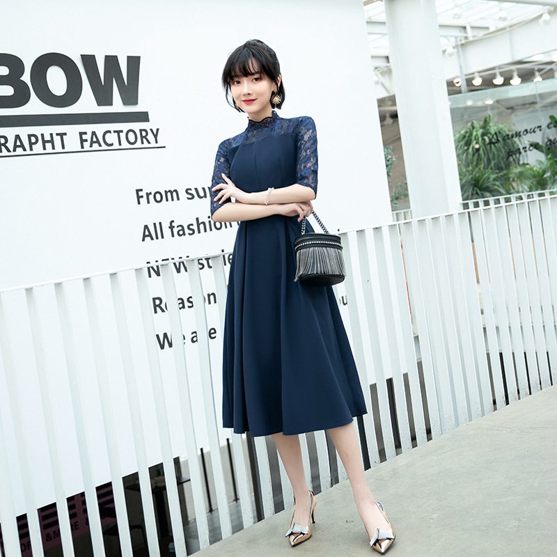 パーティードレス 結婚式 ワンピース ミモレ丈 花柄 刺繍 ウェディングドレス ウエディング ドレス 二次会 花嫁 ブライズメイド お呼ばれ ワンピース 袖あり 袖 ミモレ丈 エンパイア結婚式 入学式