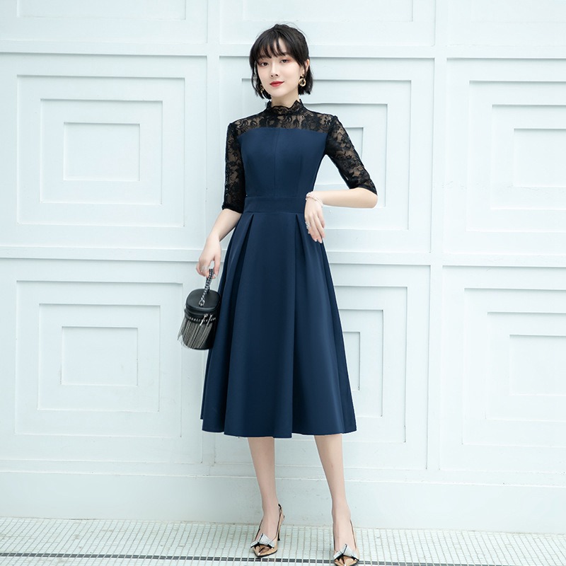 パーティードレス 結婚式 ワンピース ミモレ丈 花柄 刺繍 ウェディングドレス ウエディング ドレス 二次会 花嫁 ブライズメイド お呼ばれ ワンピース 袖あり 袖 ミモレ丈 エンパイア結婚式 入学式