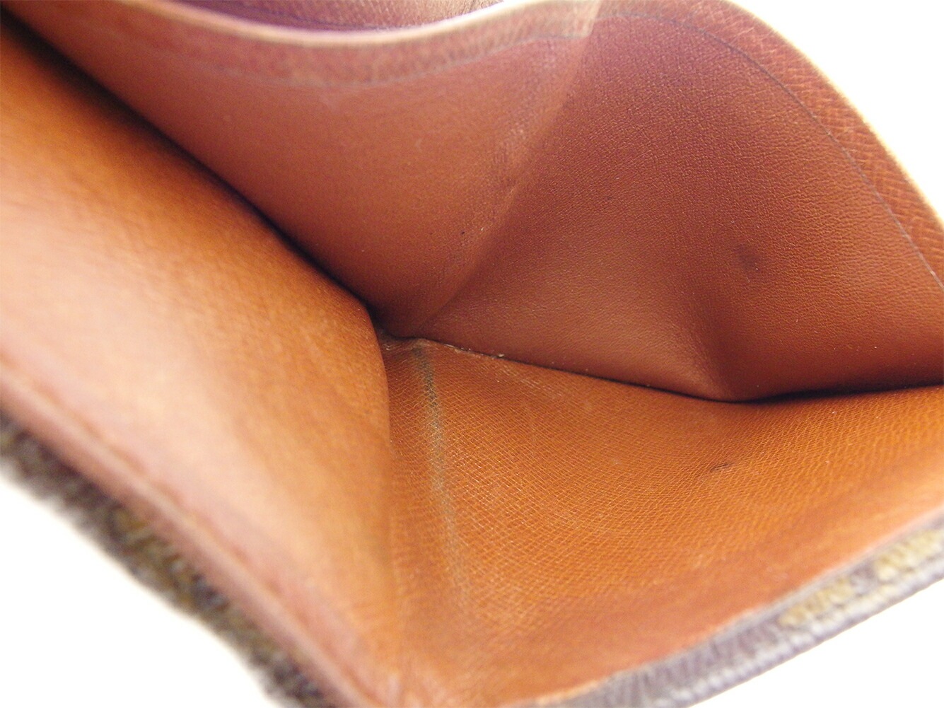 Wホック 財布 三つ折り モノグラム レディース メンズ ポルトモネビエ（旧タイプ） ブラウン ベージュ ゴールド 中古