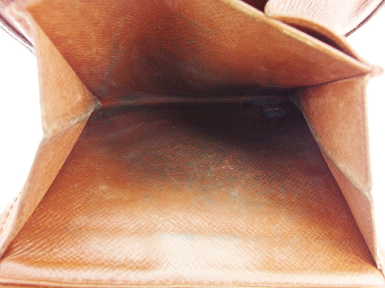 Wホック 財布 三つ折り モノグラム レディース メンズ ポルトモネビエ（旧タイプ） ブラウン ベージュ ゴールド 中古